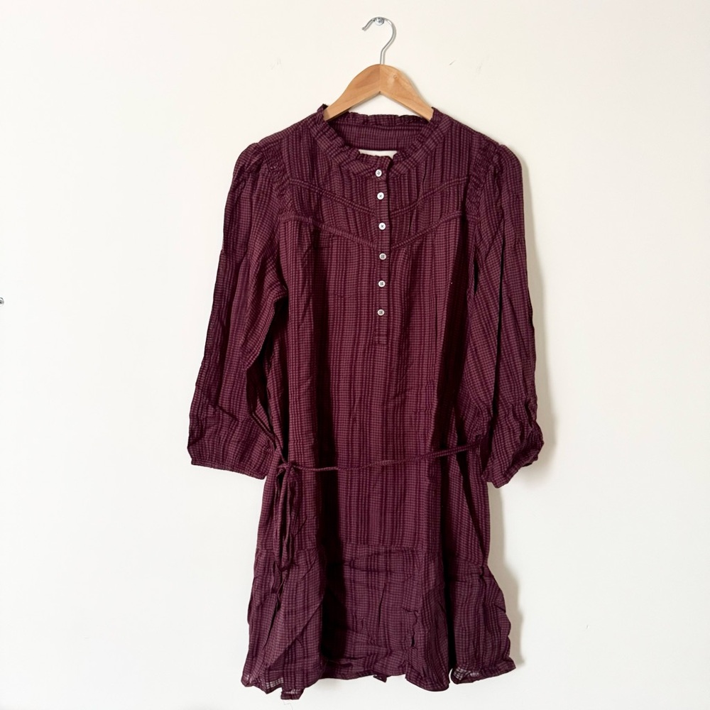 NWT LOFT Small Check Tie Waist Mini Dress Burgundy Size L